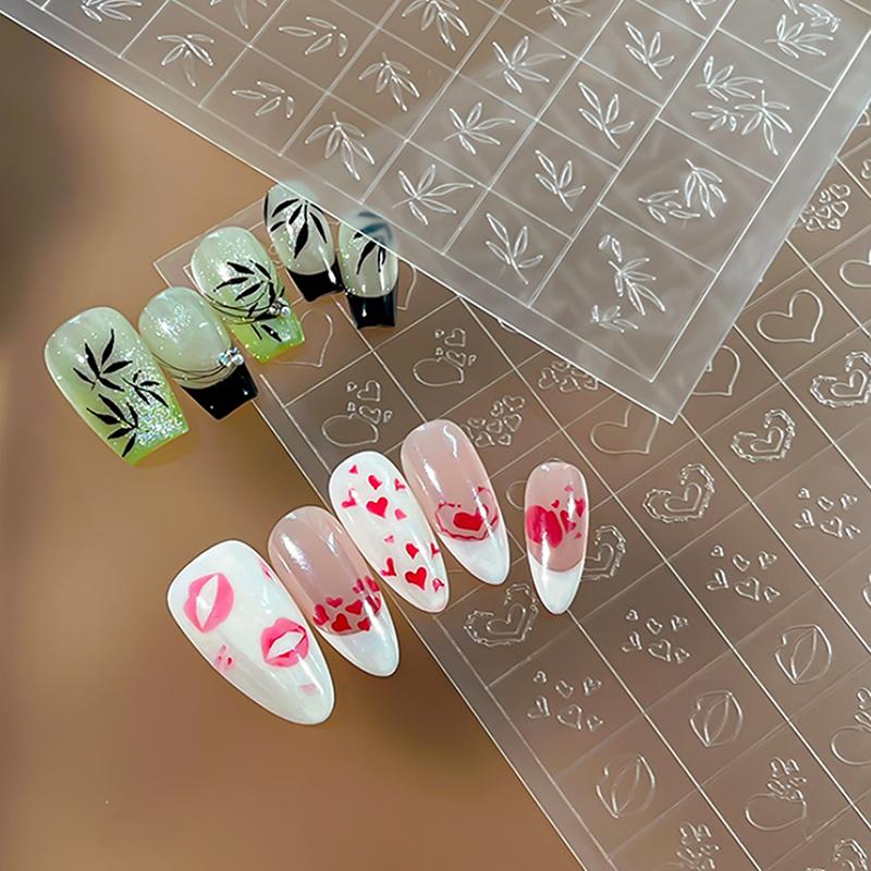 Nail Art Stickers Heart Shape Hollow Out Leaf Decals Adhesive Template for DIY Manicure Embellishment