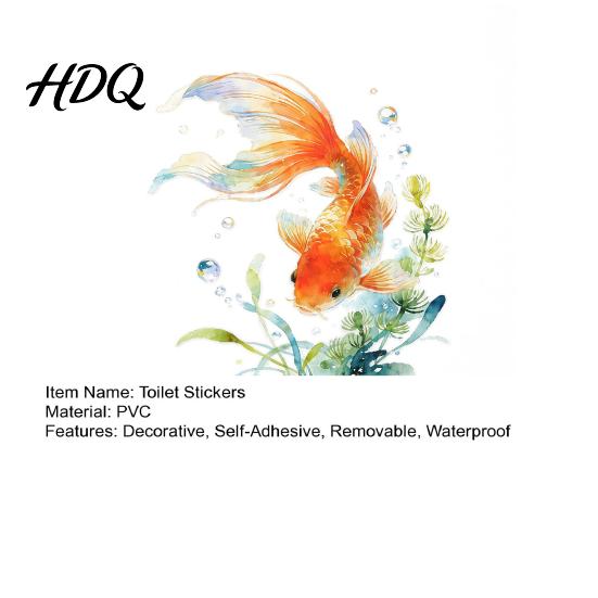 PVC Toilet Stickers Watercolor Goldfish Seat Sticker & Water Plants Tank Self-Adhesive