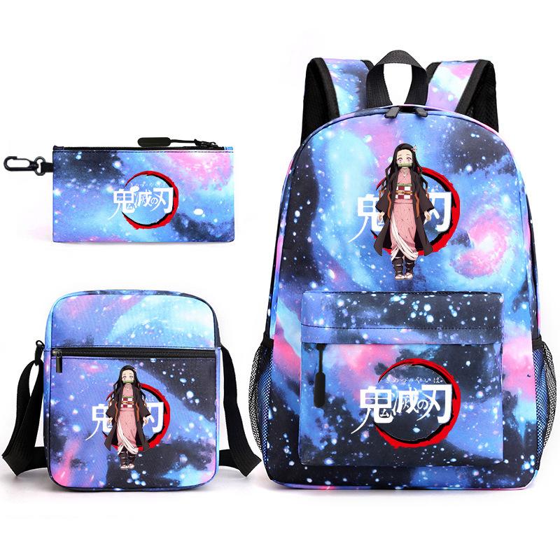New schoolbag animation three-piece set heat transfer schoolbag small shoulder pencil bag primary and secondary school students backpack