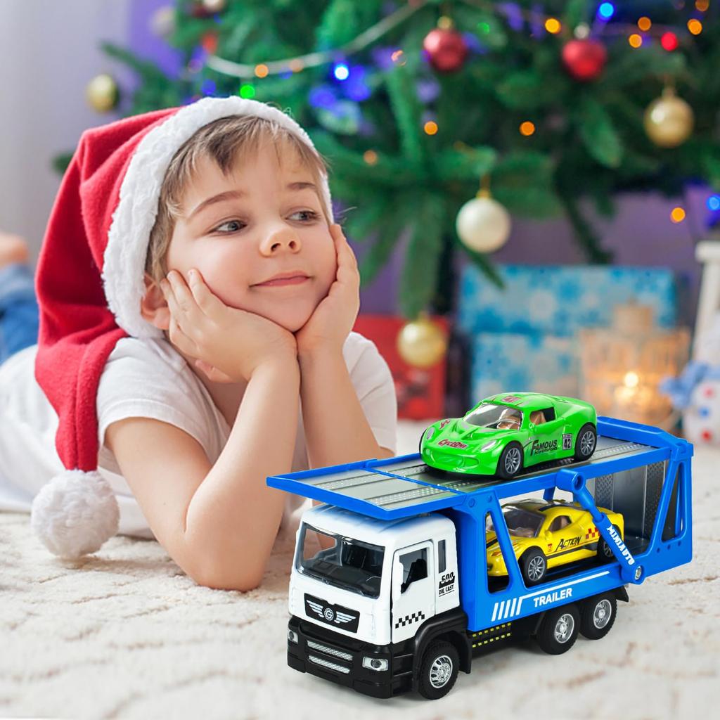YongnKids Toy Car 1 Storage 2 Mini Tow Construction with LED Durable Alloy Boys and Christmas Gift Set, Vehicle, Cars, Truck, Carrier, Kids' Vehicle,