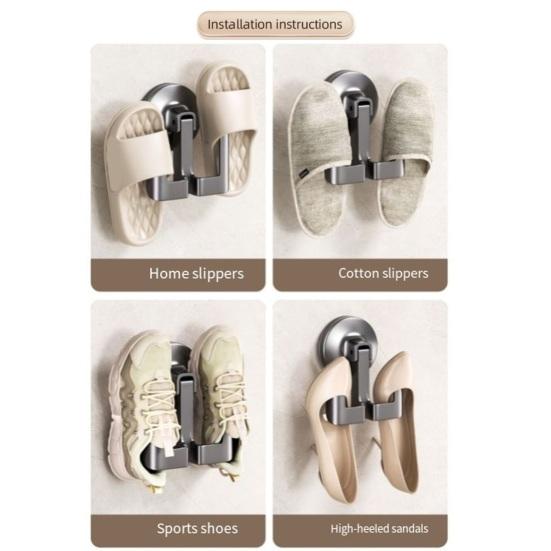 Wall Mounted Slipper Hook No Drilling Shoe Rack with Push-to-Lock Vacuum Seal Quick Dry Slipper Organizer Hook Waterproof Flip-Flops Hook for Bathroom