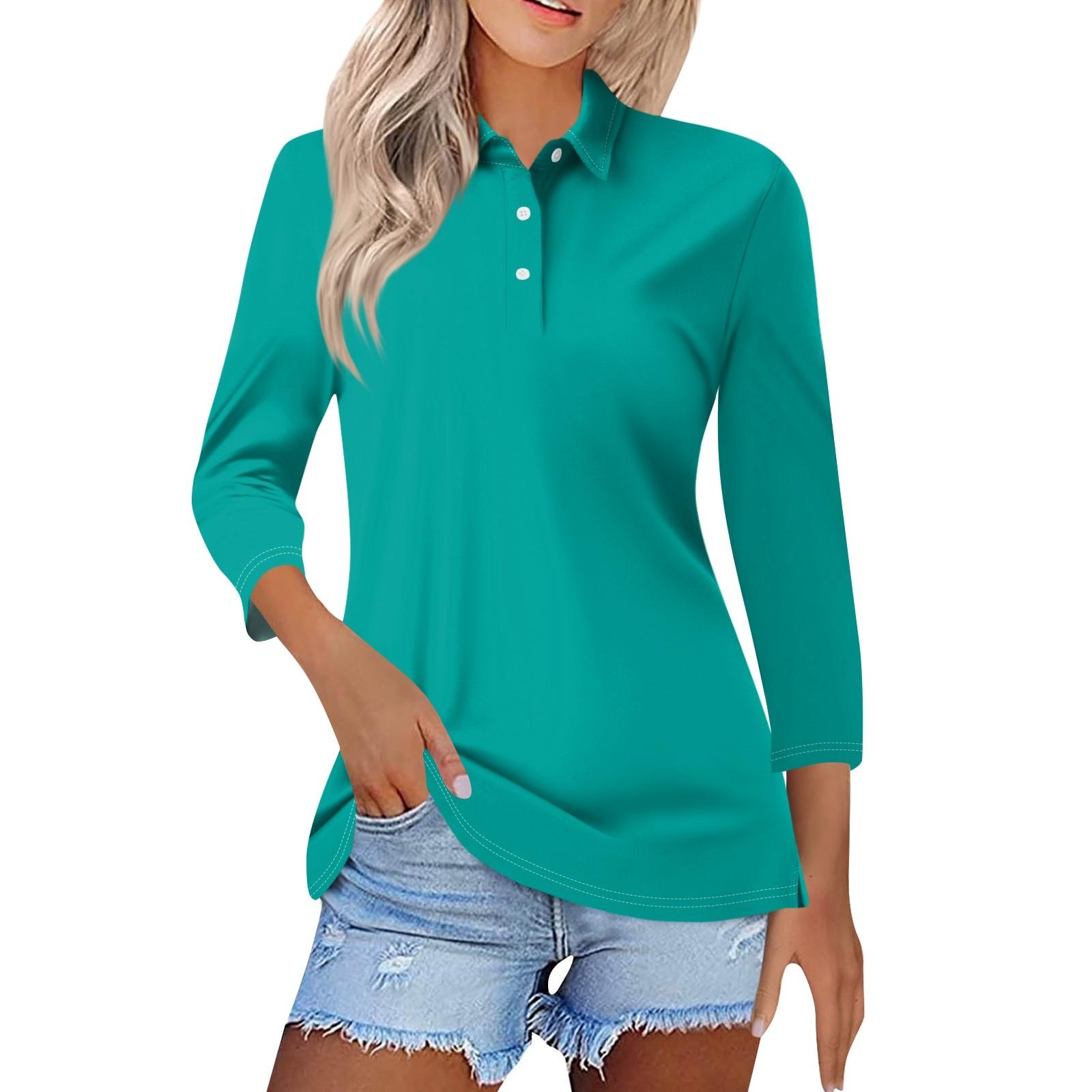 

Жіноча модна повсякденна однотонна сорочка з рукавом 3/4, жіночі топи на ґудзиках XXL