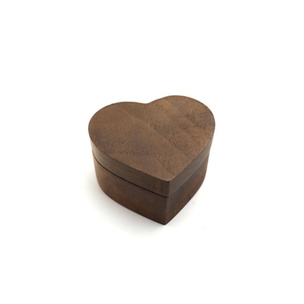 1/2 Slots Heart Rings Holder Wedding Rings Bearer Box Portable Walnut Wood Rings Box Propose