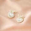 Sweet Loving Heart Pearl Bow Earrings Silver Needle High-Grade Earrings Flower Earrings Women's Elegant Ornament