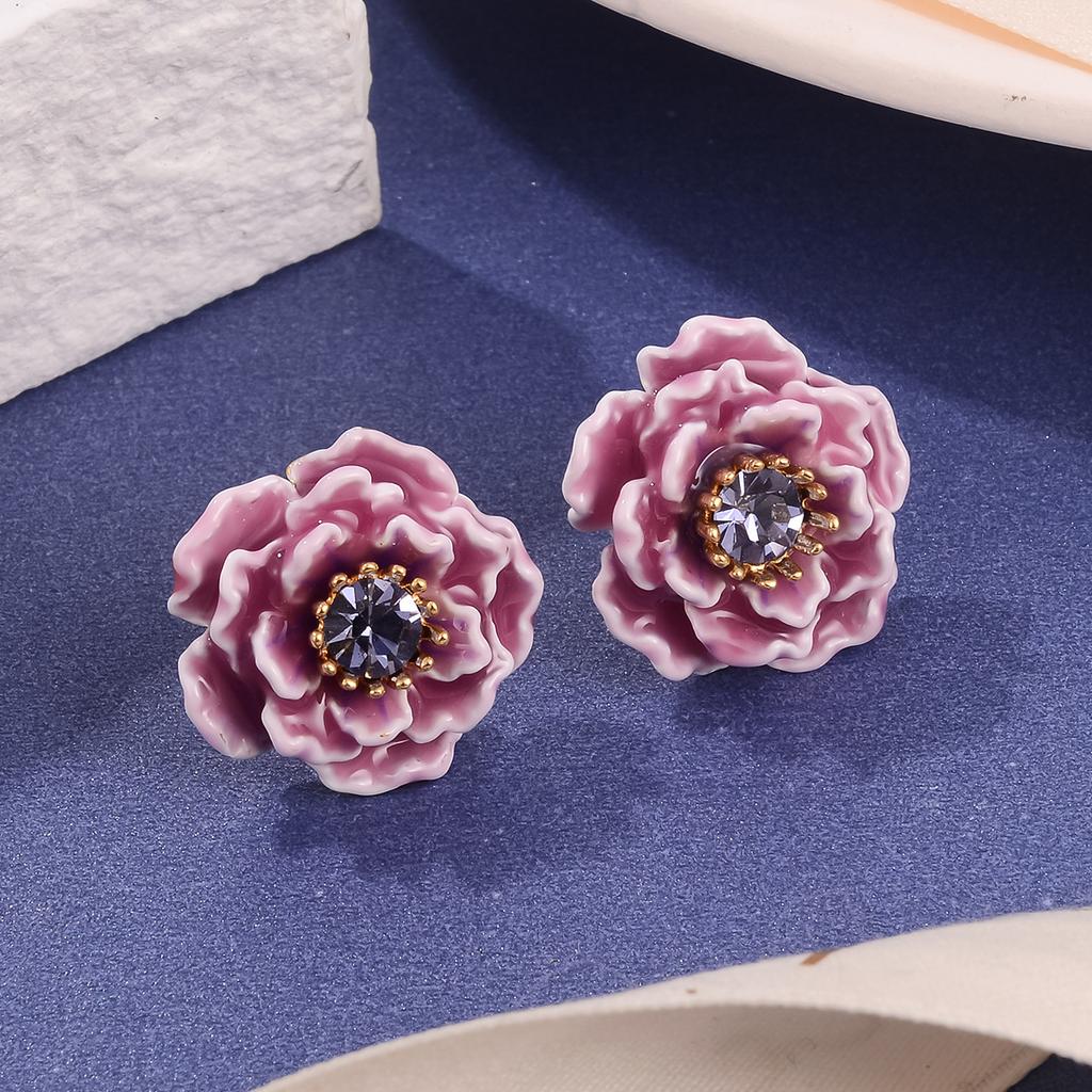 Retro flower earrings temperament three-dimensional diamond-set gradual change enamel color drip oil advanced new stud earrings women