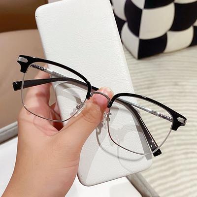Fashion Unisex Square Plain Glasses for Men Women Metal Frame Glasses for Party Eyeglasses Gentle Black Anti Blue Light Glasses
