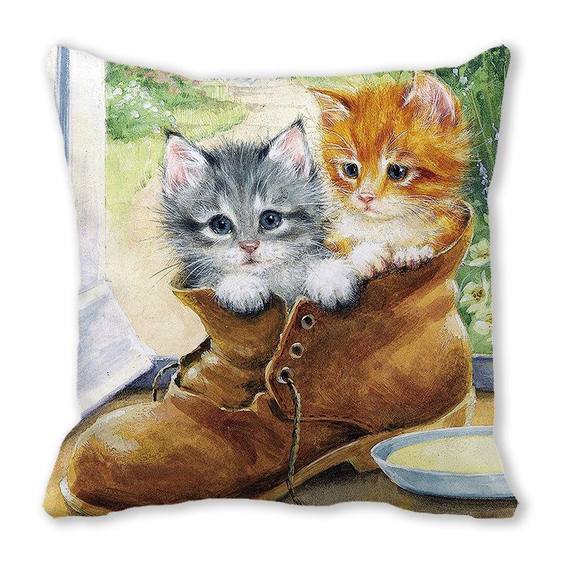 Pernă de canapea cu aspect de piele de piersică, model Crăciun Fericit, pisică și animal - ZT422