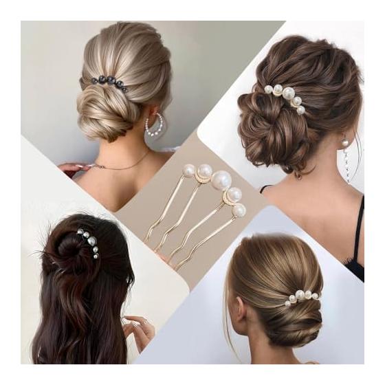 Nightclub Roller Comb Set of 2, Pearl Hair Comb, U-Shaped Hair Accessory, Hair Clip, Fashion, Formal Occasions, Parties, Everyday Wear, Secure Hold,