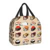 Japanese Anime Food Sushi Cat Lunch Bag Women Children Insulated Lunch Box for Work School Custom Portable Bento Tote Bags