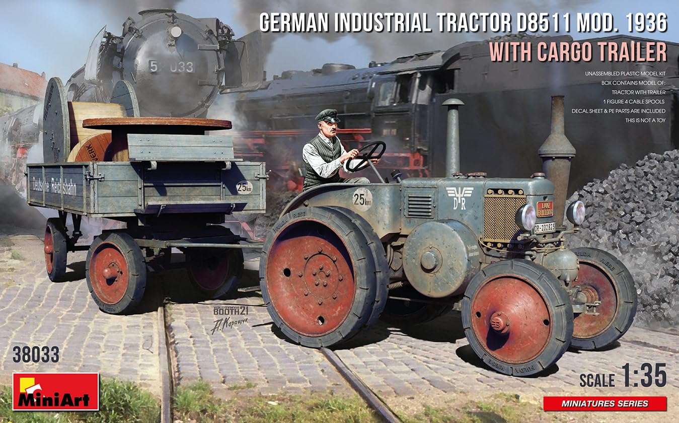 

Miniart scale German D8511 Industrial Tractor Type 1936 with Cargo Trailer Plastic Model Kit MA38033 1/35