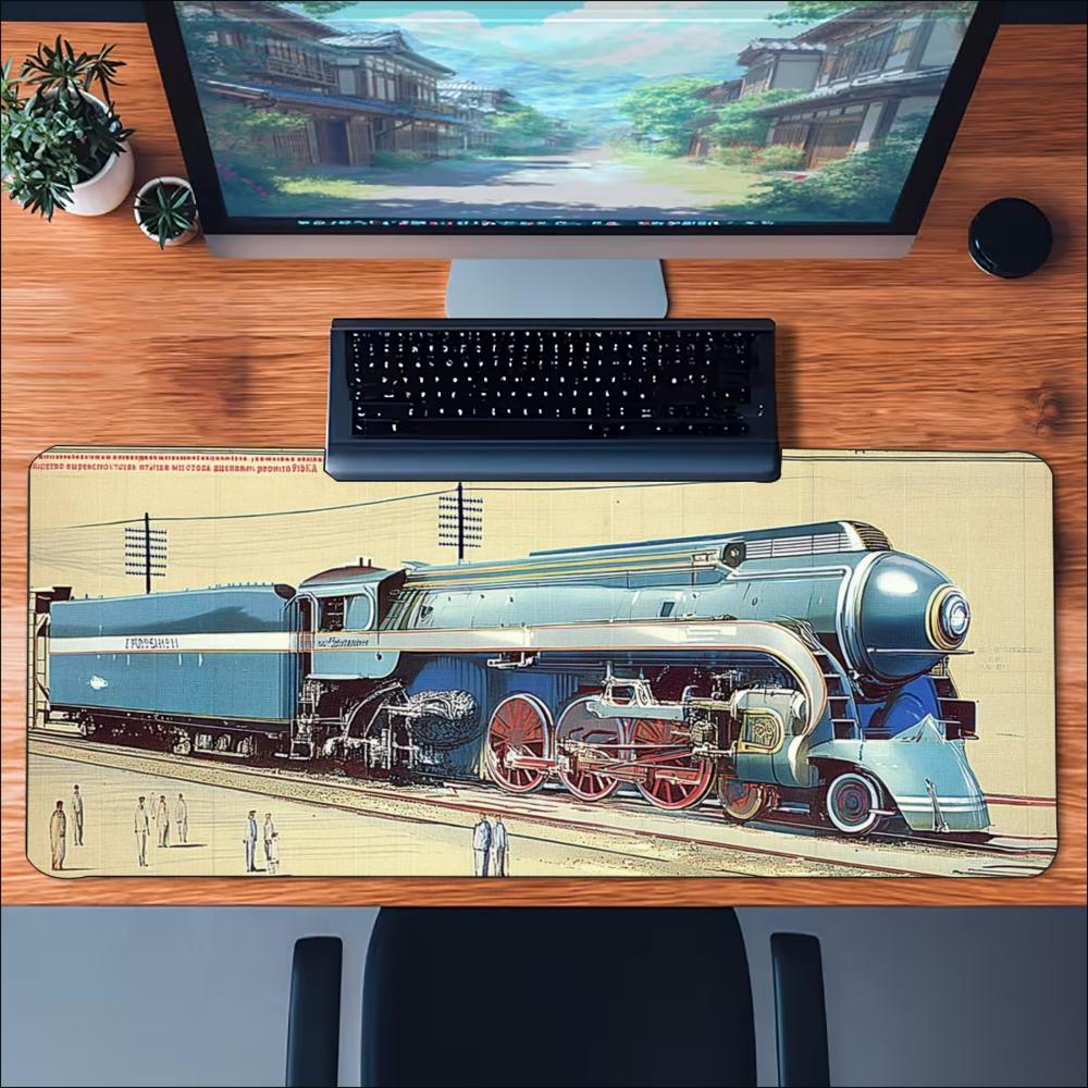 Vintage Steam Train Night Sky Large Game Playmat Non Slip Rubber Desk Mat For Card Board Game Keyboard Mouse Desktop Surface