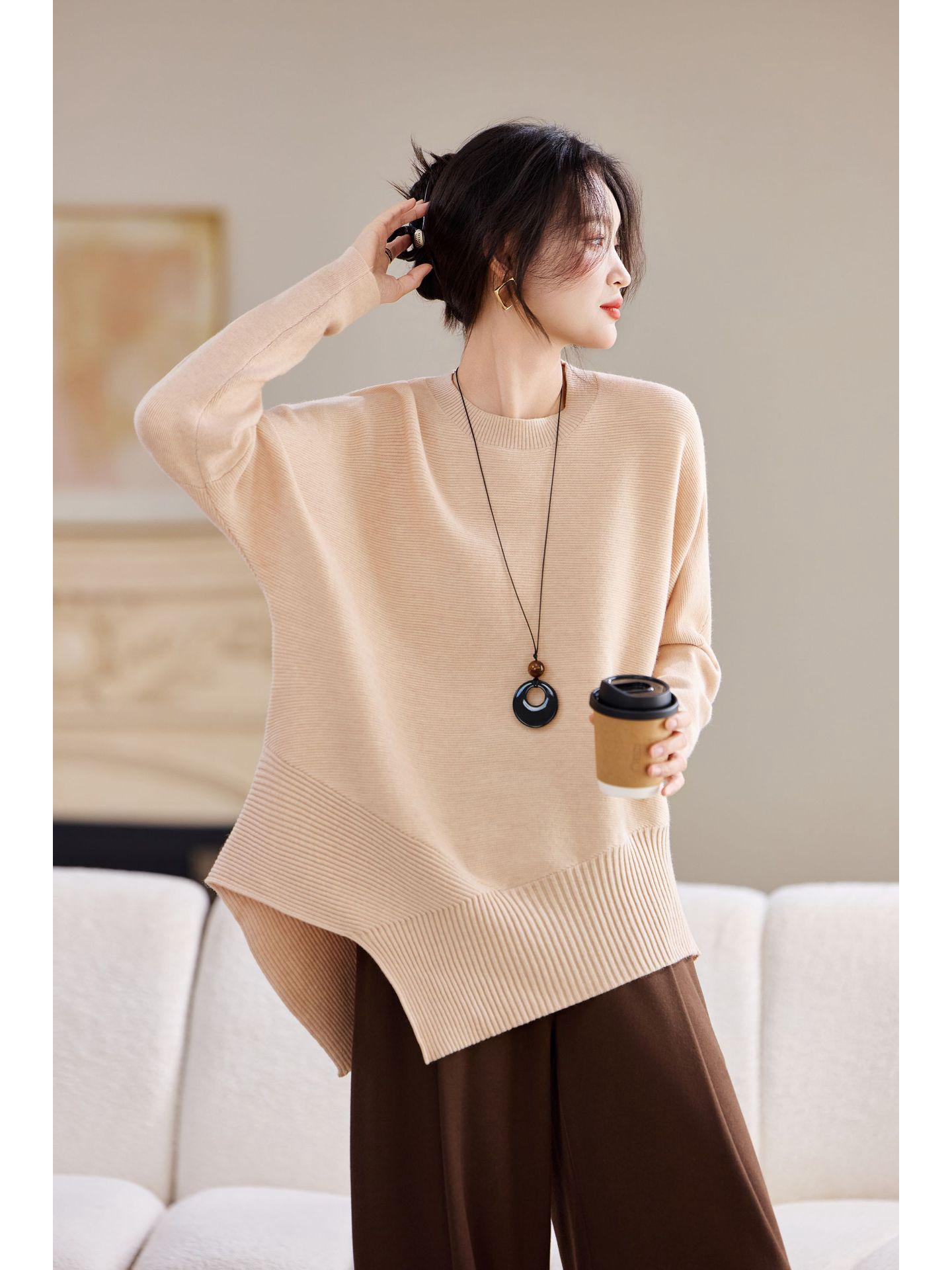 

Женский шерстяной свитер высокого класса: Нестандартный трикотаж большого размера свободного кроя для осени и зимы Medium абрикосовый