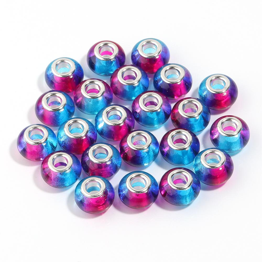 20pcs 14x9.3mm Resin Beads Gradient Color Big Hole Round Loose Spacer Beads for Jewelry Making DIY Bracelet Necklace Accessories