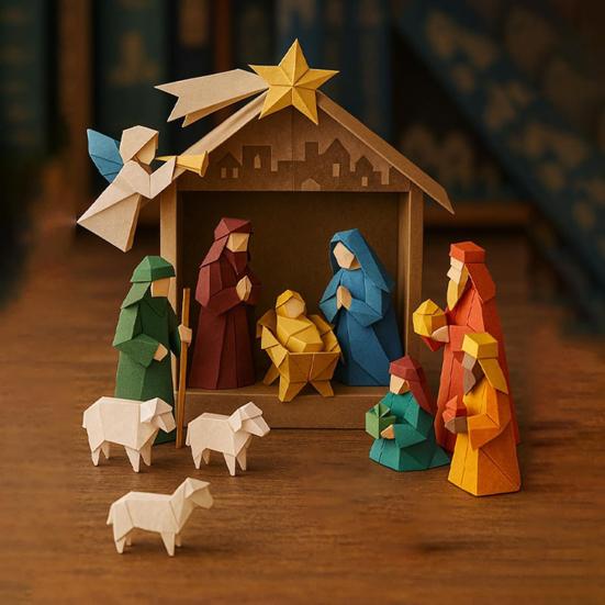 DIY Paper Nativity Scene 3D Origami Paper Craft Kit Christmas Nativity DIY Kit