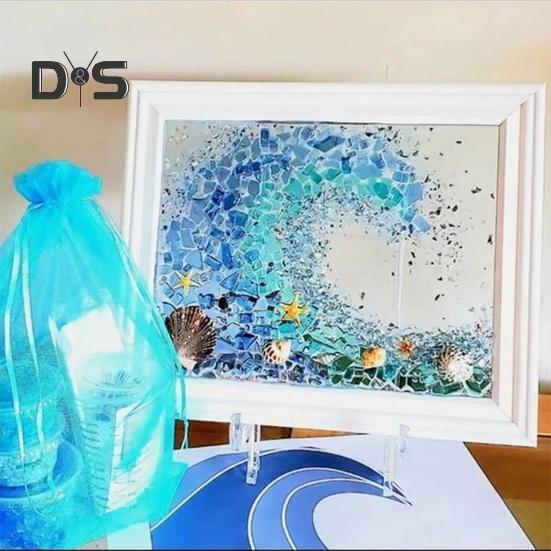 1 Set DIY Sea Glass Art Kit with Wooden Frame Handmade Seaglass Wall Art Decoration Framed Sea Glass Artwork Desktop Decoration Birthday Gift