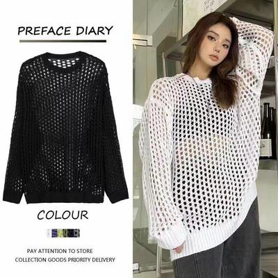 2025 Women's Korean Knit Hollow-Out Sun Protection Cardigan - Summer Thin, Loose Long-Sleeve Design