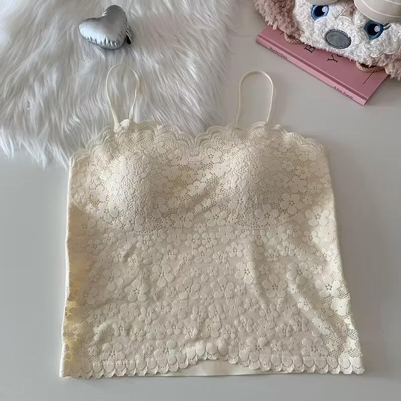 French lace sling vest, women's inner with chest pad, summer outer wear, bottomed back bra, Spice Girl long underwear