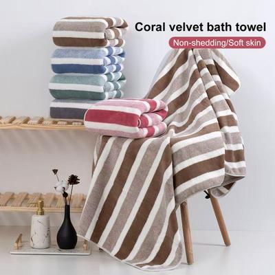Juego de toallas de vellón coral, toalla de baño absorbente a rayas, sin pelusa, resistente a la decoloración, para ducha, para spa, piscina, uso diario.