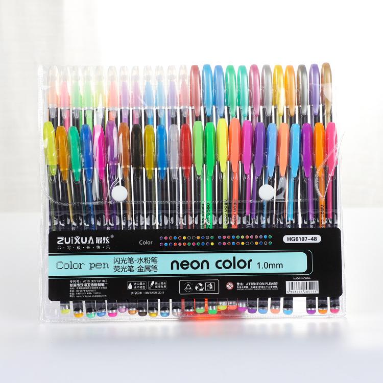 12/48Pcs Metallic Glitter Colors Gel Pens For School Office Adult Coloring Book Journals Drawing Art Markers Promotion Pen