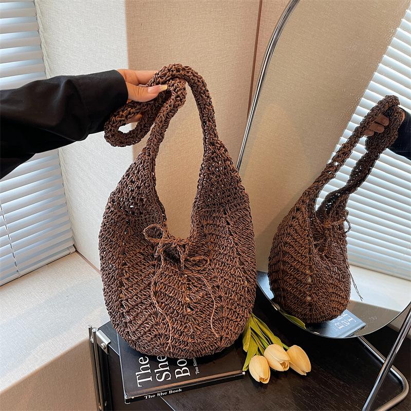 

Вязаная сумка-сетка большой вместимости женская летняя новая универсальная на плечо сумка для покупок плетеная сумка-тоут