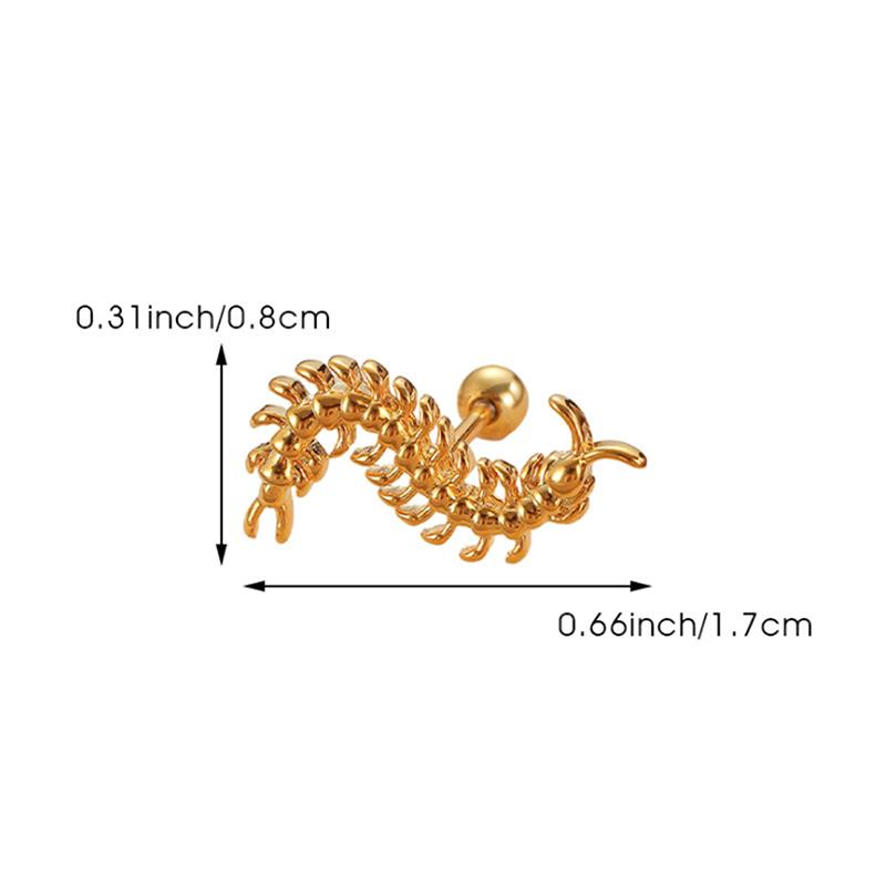Stainless Steel Centipede Earring Punk Cartilage Spiral Waterproof Stud Earring Not Fading Hypoallergenic Piercing Jewelry