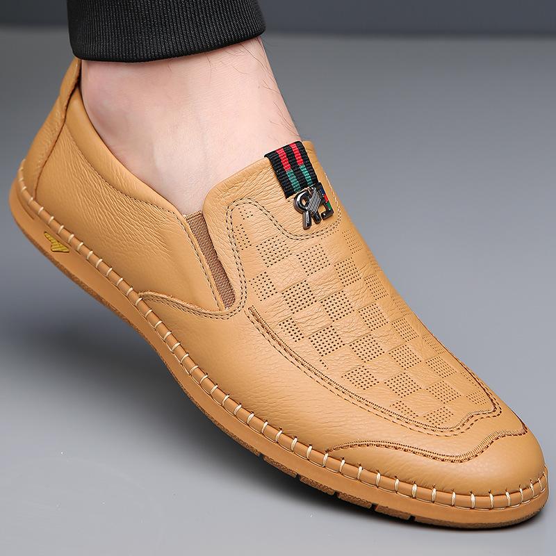 Pantofi albi din piele ocazional Noua vară pentru bărbați Pantofi cu fund moale cu slip-on pentru bărbați