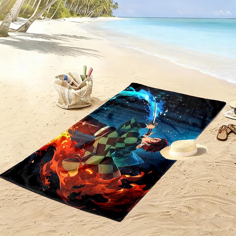 Demon Slayer Kimetsu no Yaiba Print Beach Towel, Large Soft Quick Dry Towel for Beach Camping Swimming