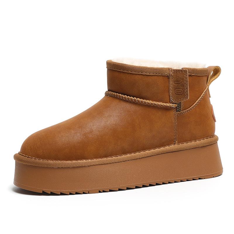 [Waterproof cowhide wool] Snow boots women's wool new thickened real wool winter cotton boots warm short tube oblique
