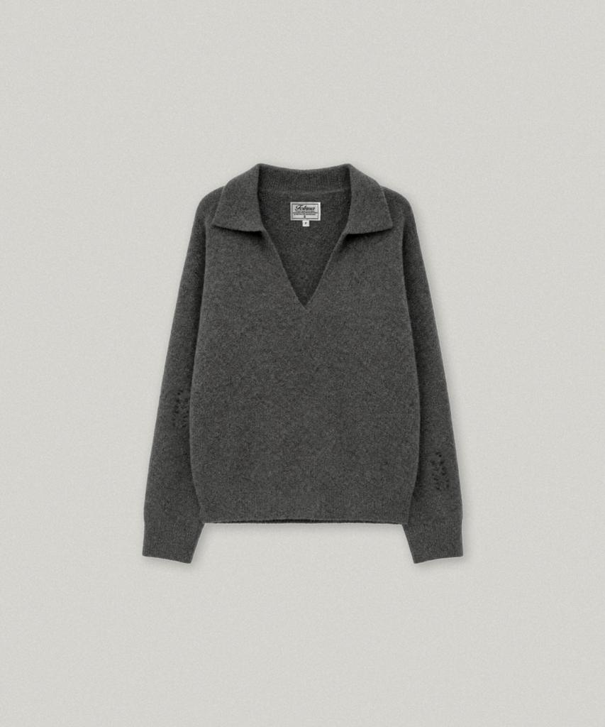 FOLNUA Damage V Neck Collar Knit (Charcoal)