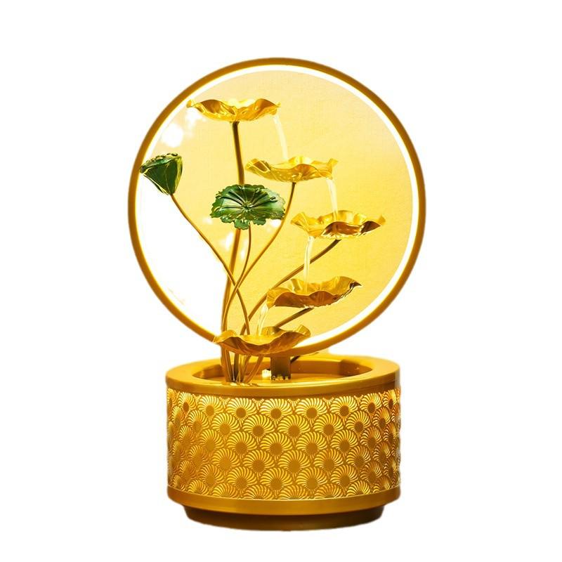 Lotus Water Fountain with Light & Fish Tank: Feng Shui Wheel for Wealth & Home Decor