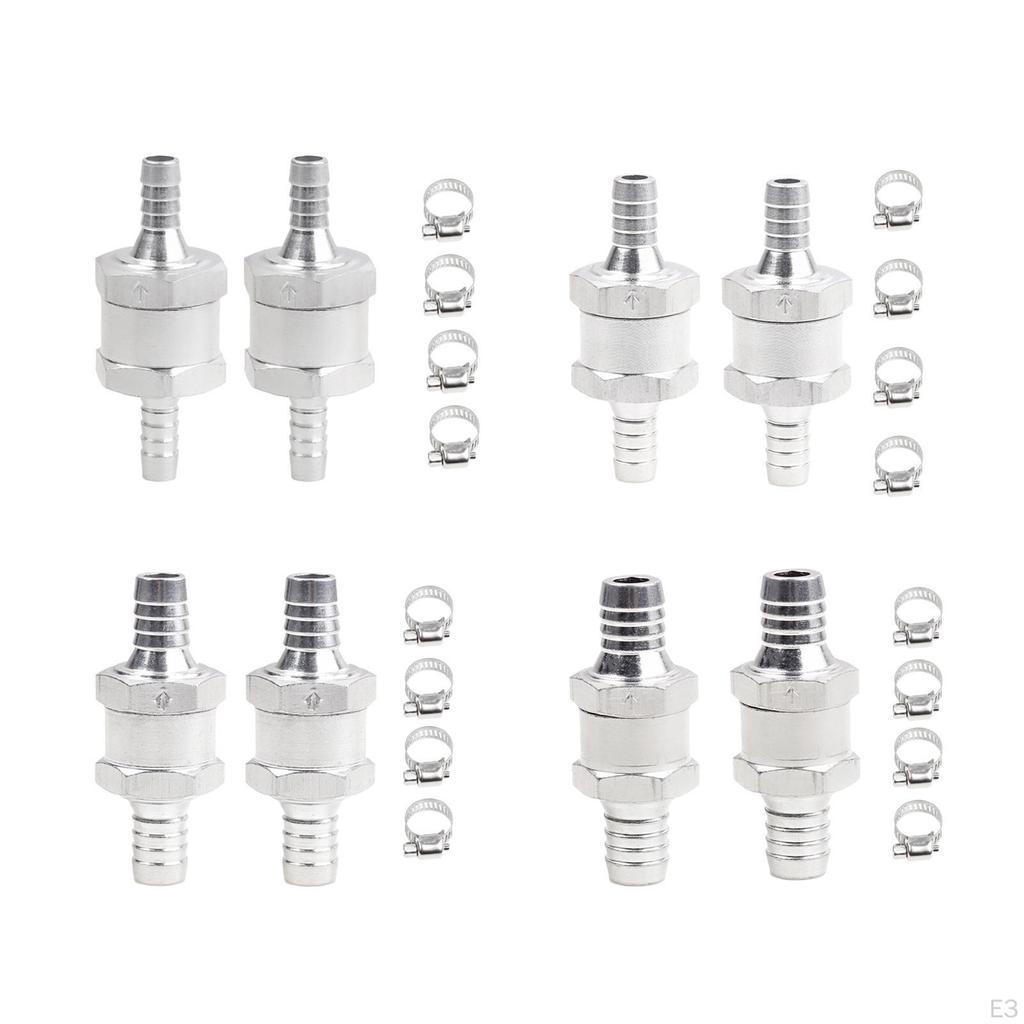 2 Pieces Check Valve with 4 Hose Clamps Clips Aluminum Alloy Auto Accessories for Fuel Line Oil