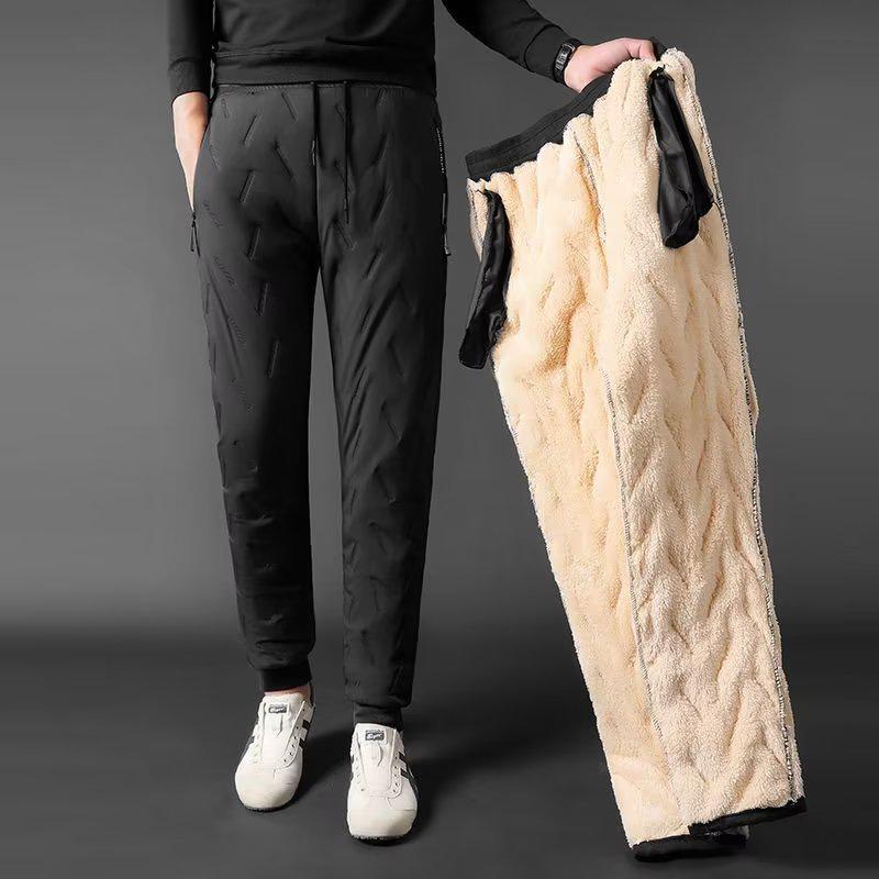 Men's Lambskin Thickened Velvet-Lined Warm Casual Pants: Large Size Cold-Proof Outerwear for Middle-Aged & Elderly.