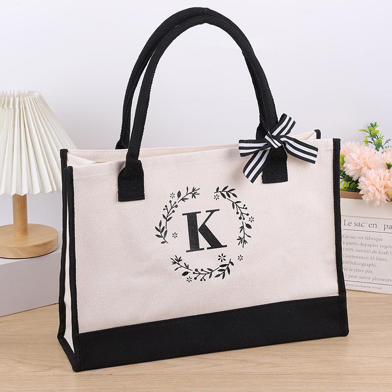 Custom Lace Initial Canvas Tote Bag