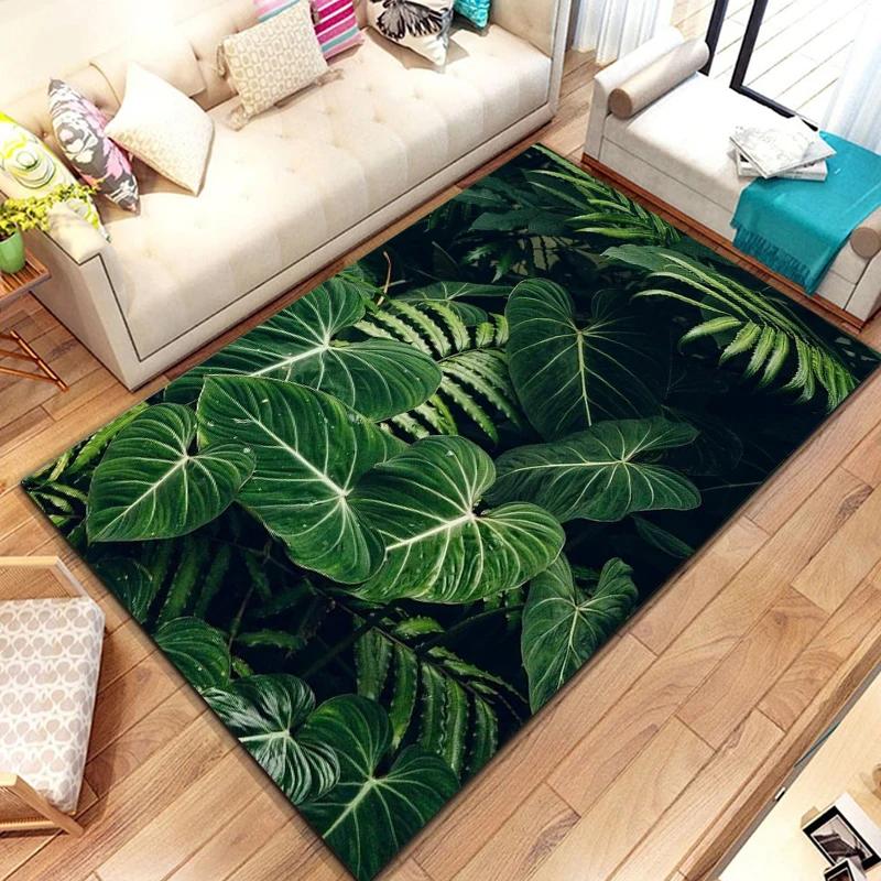 Sommerlicher tropischer Blätterteppich mit Monstera-Blättern, geeignet für Wohnzimmer und Schlafzimmer, Fußmatte, hawaiianische Blatt-Bodenmatte