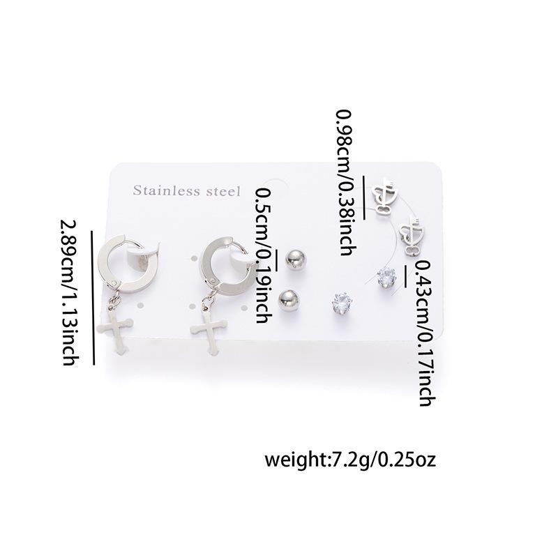 Versatile 18K Titanium Steel Earrings Set with Cross, Heart, and Butterfly Pendants