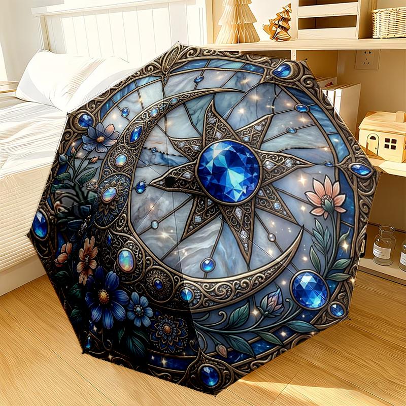 Dark Gothic Moon Skull Umbrella 8-Frame for Travel, Camping, Casual Lightweight Portable Umbrella, Essential for Every Family Holidays Gift