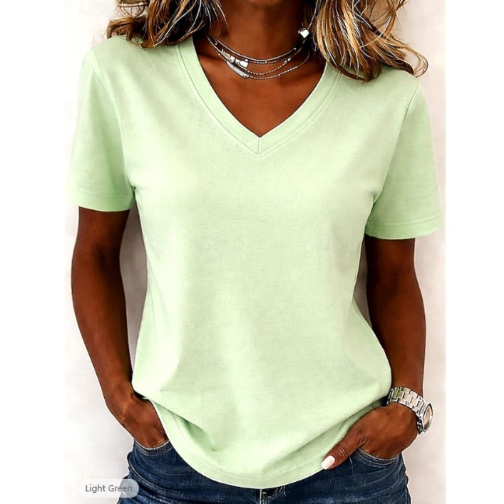T-shirt estiva da donna Semplice Colore Unico Stampa a Fantasia Manica Corta Magliette Casual Top Stampati