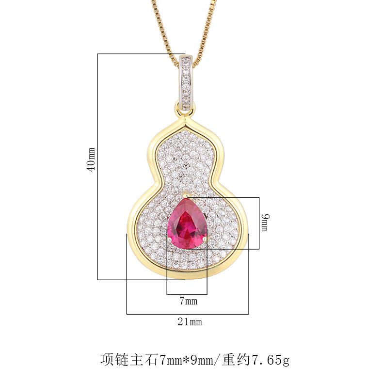 Fashionable Retro Color Treasure Necklace Gourd Pendant Inlaid With Zircon Emerald Collarbone Chain Women's Jewelry High-end