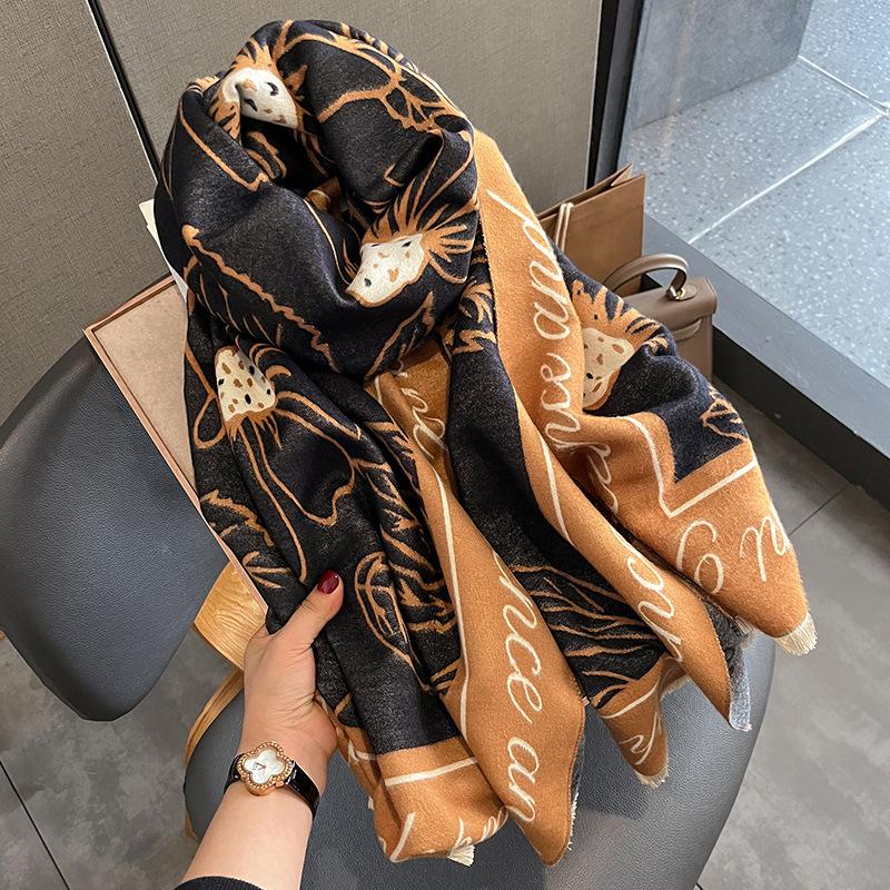 Damen-Schal mit Blumen-Quaste, Schal, Wickelschal für