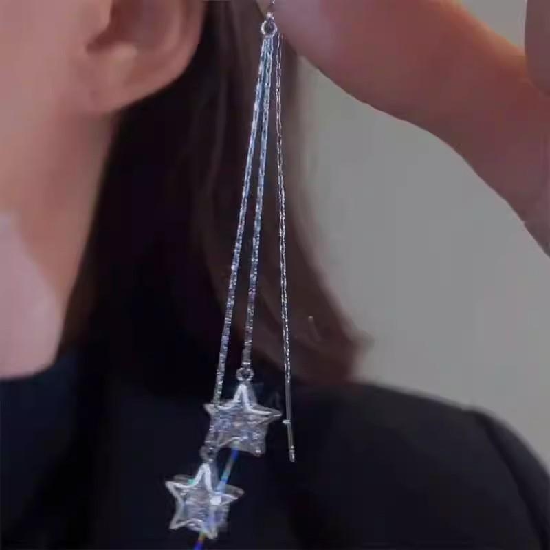 Super Fairy Zircon Five-star Earrings, Earrings, Personalized Fashion, Long Fringed Earrings, Light Luxury, High-end Temperament Earrings.