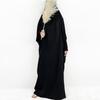 Muslim Women's Long Dresses Plus Size Solid Color Casual Long Sleeve Elastic Sleeve Dress (Hijab Included)