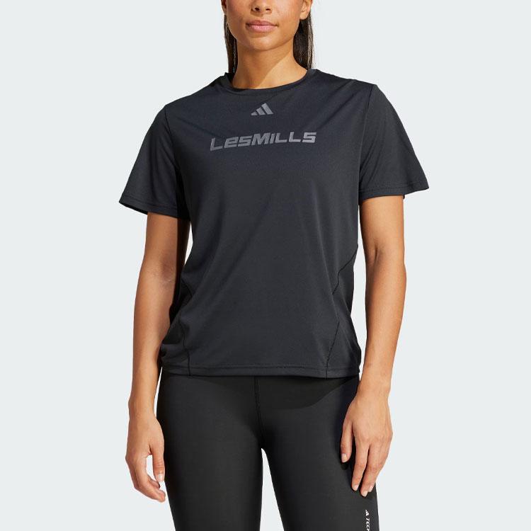 Adidas Les Mills Letter Print Sports Fitness Short Sleeve T-Shirt Women T-Shirts Black IX7983