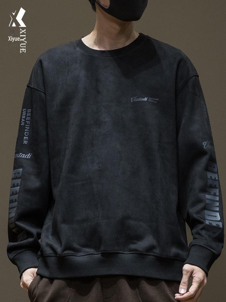 

Чоловіча замшева куртка-світшот великого розміру вільного крою для осені та зими L чорний