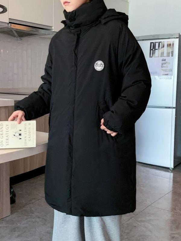 Unisex Winter-Langmantel mit Kapuze, Baumwollwattiert, über knielang