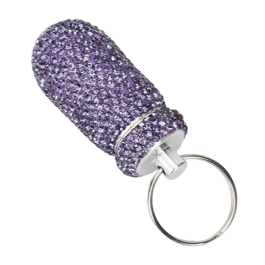 Lila Strass Kapsel Aufbewahrungsbehälter mit Schlüsselanhänger Aluminiumlegierung Tragbare Medizinflaschenbox
