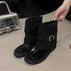 2025 fashion open-toed herringbone boots inner height increase short boots belt buckle spring and summer new trouser boots two wear cool boots