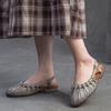 Johnature Gewebte, ausgehöhlte römische Sandalen mit niedrigem Absatz, echtes Leder, weiche Sohle, lässige, vielseitige Damenschuhe