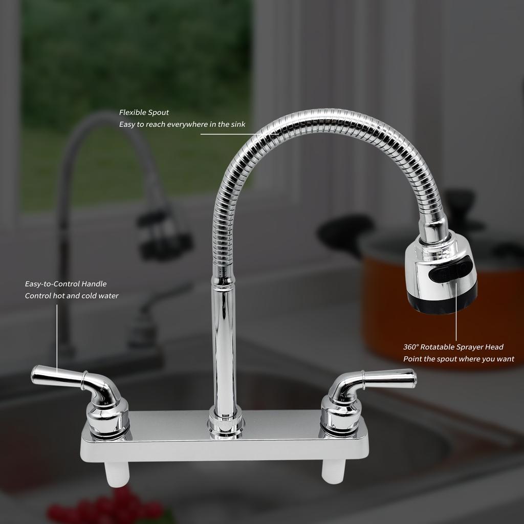 RV Faucet Replacement, RV Kitchen Sink Faucet with 360 Degree Rotatable Sprayer Flexible Spout, RV Bathroom Faucet Set