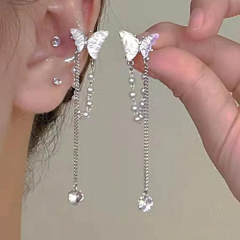 No pierced ears, ear clips, advanced sense, cold wind design sense, personalized earrings, women's long tassel butterfly ear bone clips
