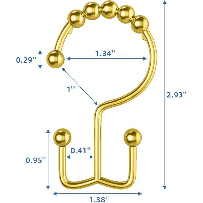 Shower Curtain Hooks Rings, Double Sided Shower Curtain Hooks Rust Proof for Bathroom Shower Rods Curta, Set of 12 Shower Hooks - Gold